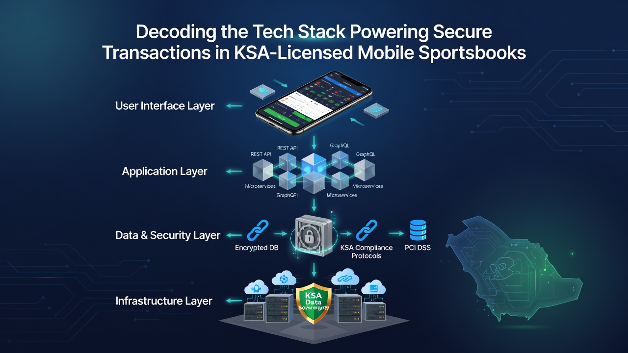 Diagram van de tech-stack voor beveiligde transacties in mobiele sportsbooks