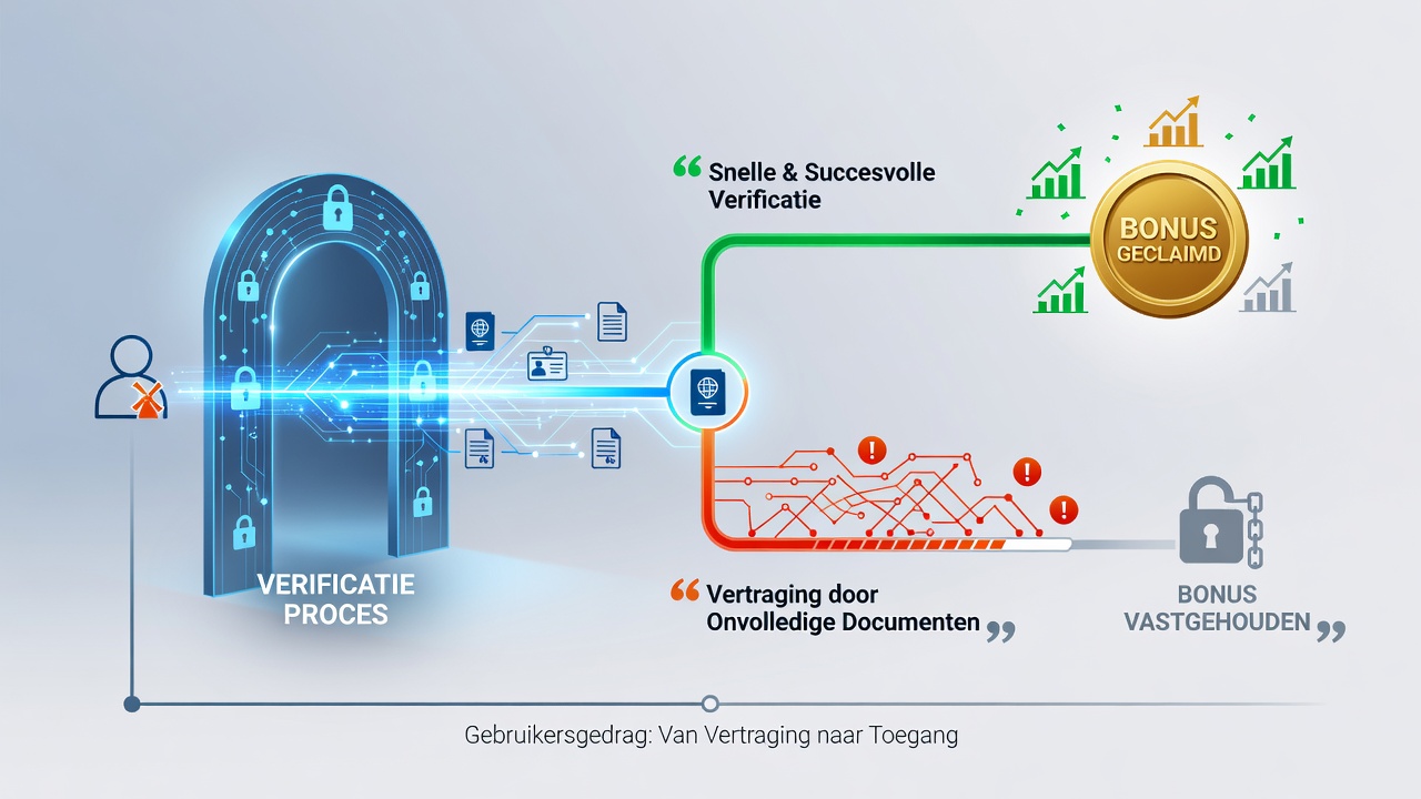 Illustratie van verificatieprocessen bij Nederlandse sportsbooks met documentcontrole en app-interfaces